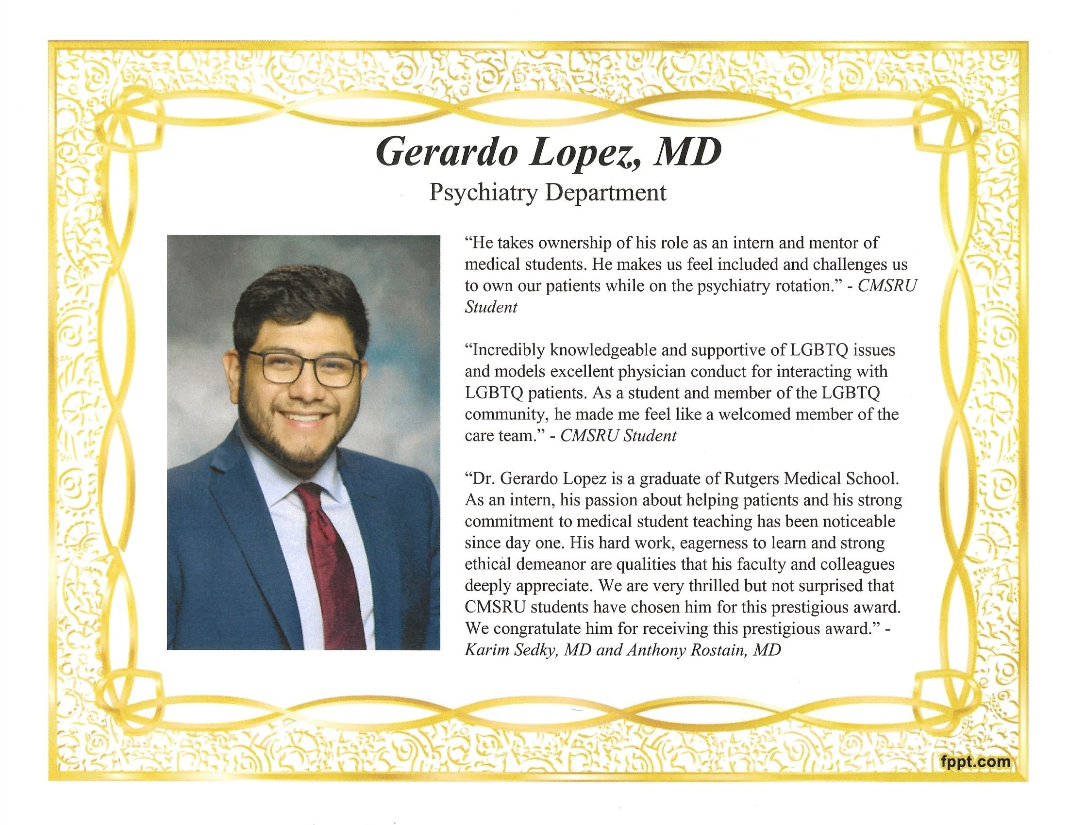 Gold Humanism Award to Gerardo Lopez, MD